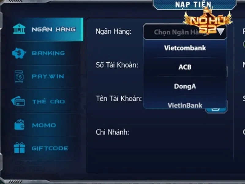 Cách nạp tiền thông qua tài khoản