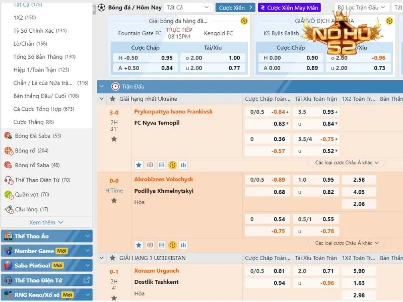 Tổng hợp các tựa game cá cược thể thao Nohu52